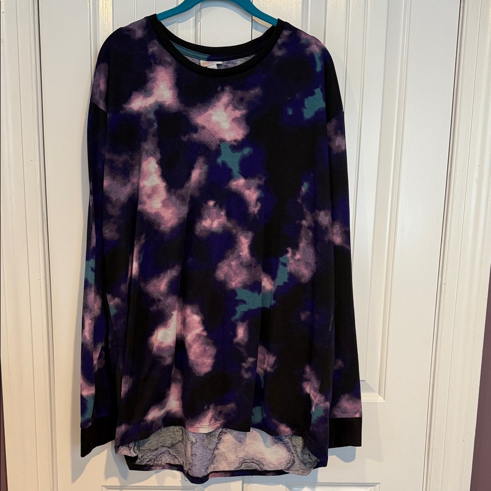 LuLaRoe Black and Purple Tie-Dye Long Sleeve Top